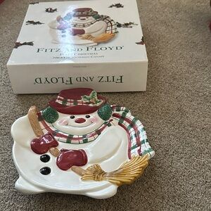 Fitz and Floyd Festive Snowman Plate with Red and Green Accents